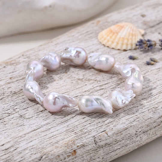 Weiße Barockperle Armband 18 cm Strechable