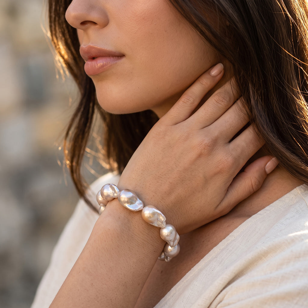 Weiße Barockperle Armband 18 cm Strechable