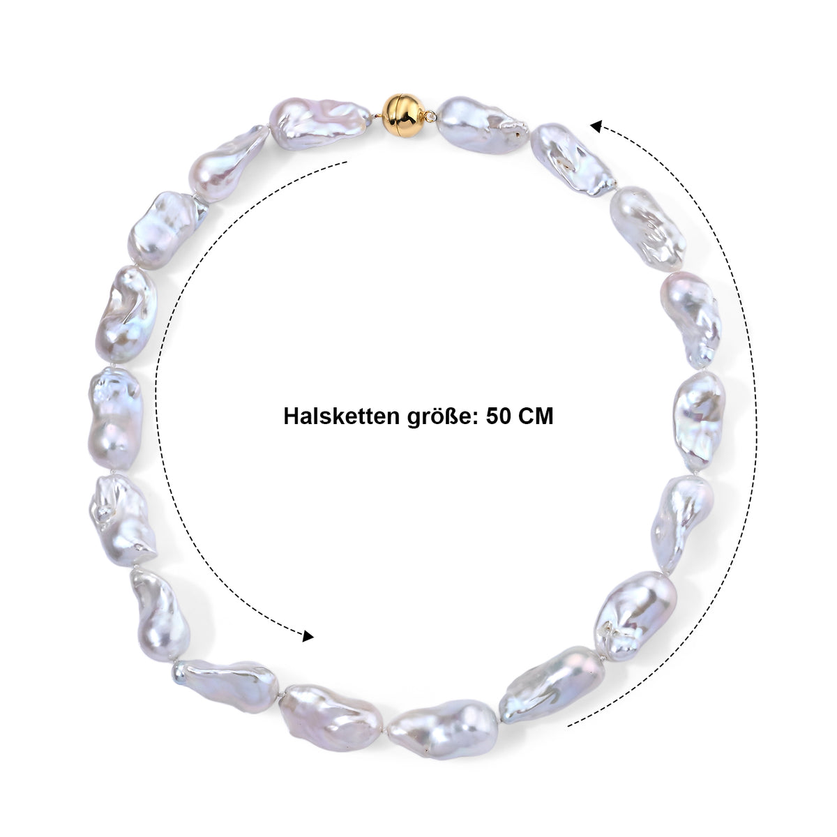D'Joy AAA Weiße Barockperle Halskette ca. 50 cm 925 Silber Vergoldet