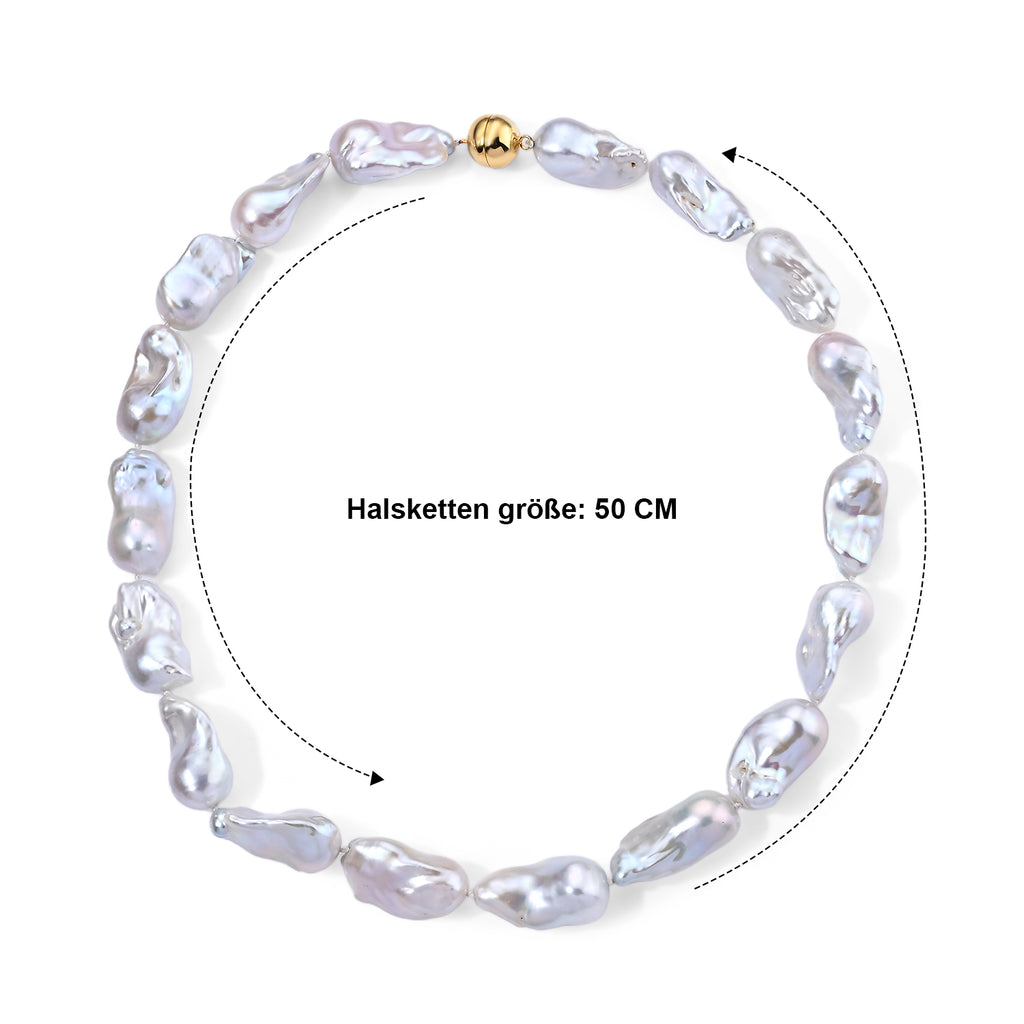 D'Joy AAA Weiße Barockperle Halskette ca. 50 cm 925 Silber Vergoldet
