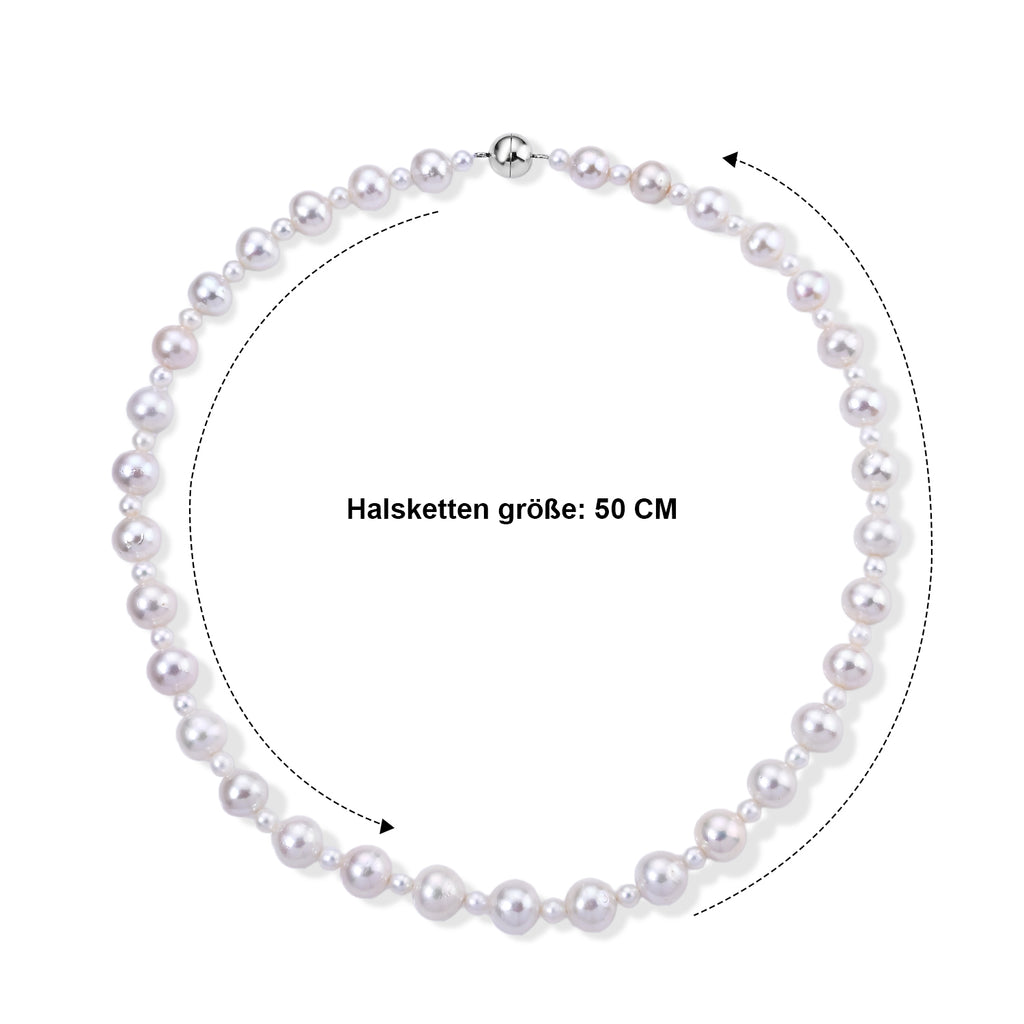 Weiße Edison Perle (9-11 mm), Zhuji Akoya-Perle (5-5.5mm) Halskette ca. 50 cm 316L Edelstahl