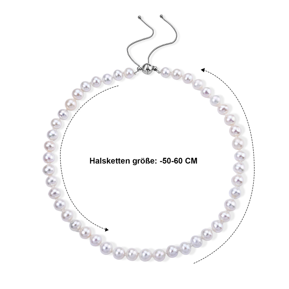 Weiße Edison Perle (9-11 mm) Halskette ca. 50 cm +15cm Adjustable 316L Edelstahl