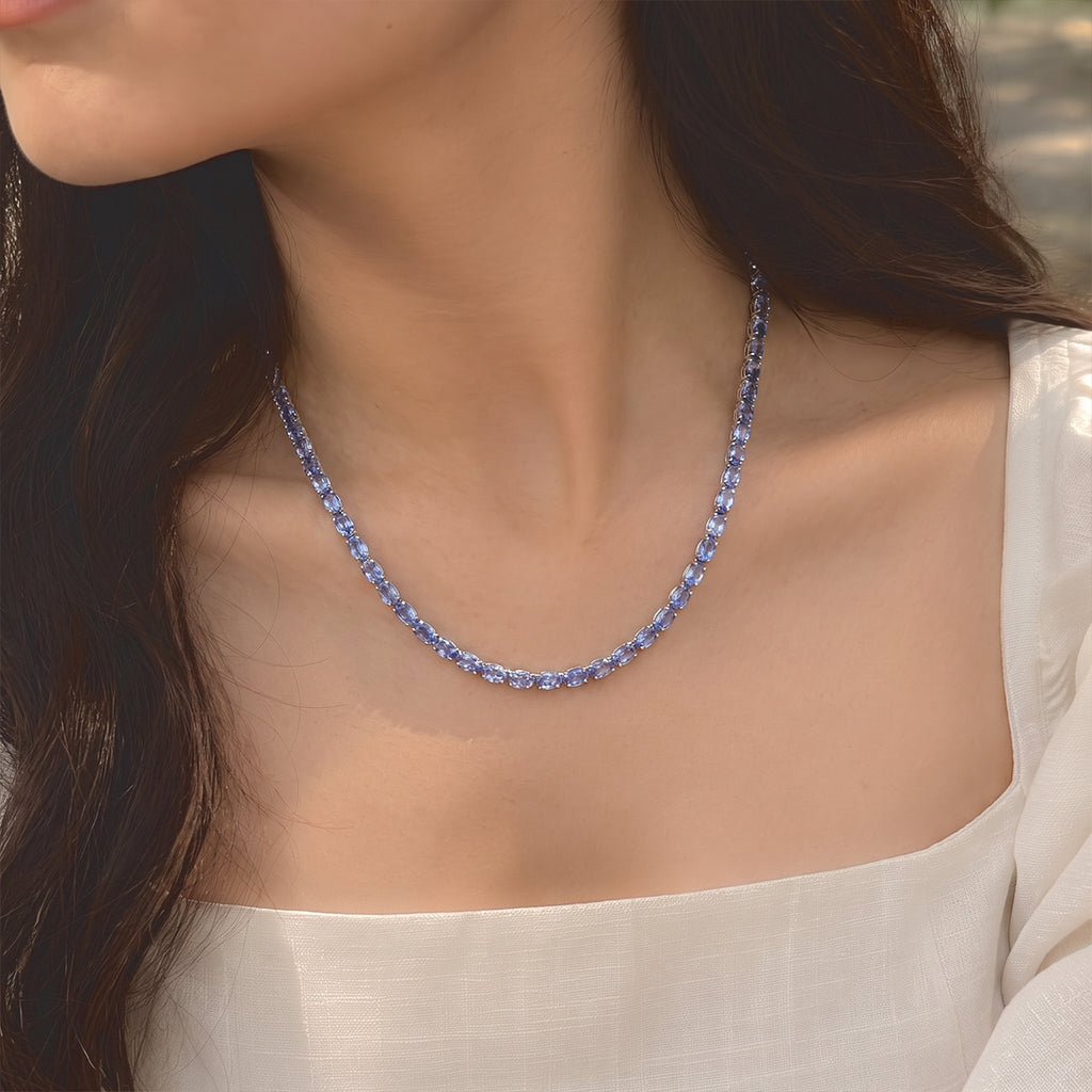 D'Joy Tansanit Halskette (10-15 Werktage Lieferzeit) ca. 45 cm 925 Silber Rhodiniert ca. 20,50 ct.