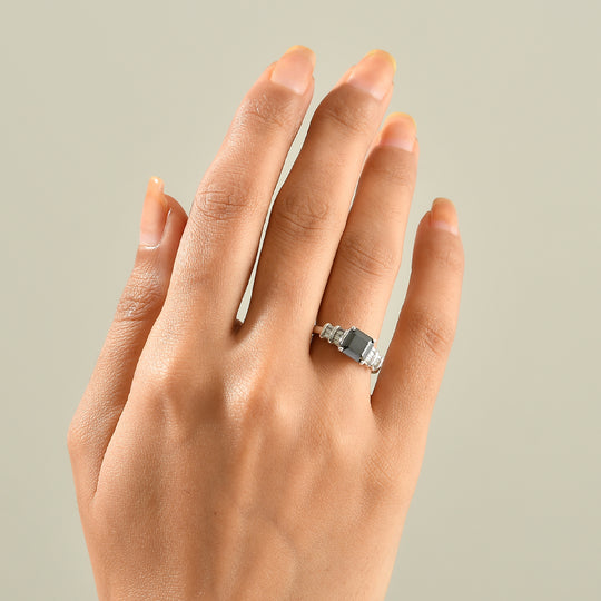 D'Joy Schwarzer Moissanit, Weißer Zirkon Ring 925 Silber Rhodiniert (Größe 17.00) ca. 2,18 ct