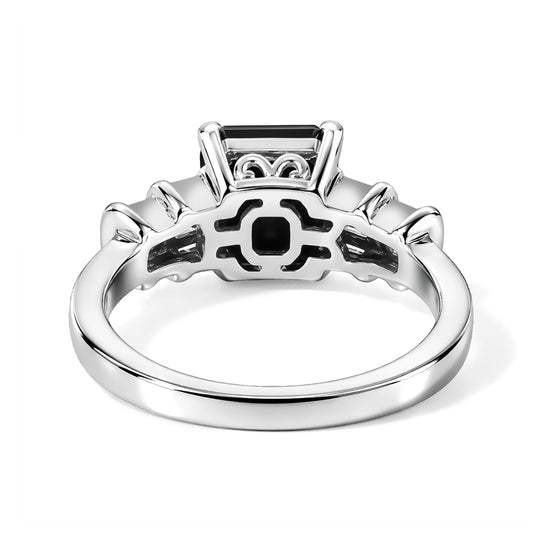 D'Joy Schwarzer Moissanit, Weißer Zirkon Ring 925 Silber Rhodiniert (Größe 17.00) ca. 2,18 ct