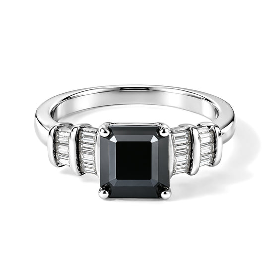 D'Joy Schwarzer Moissanit, Weißer Zirkon Ring 925 Silber Rhodiniert (Größe 17.00) ca. 2,18 ct