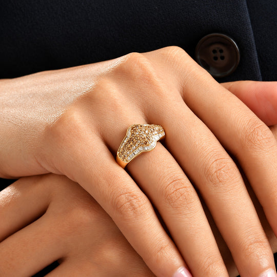 D'Joy Natürlicher Champagner Diamant Ring 925 Silber 750 Roségold vermeil (Größe 17.00) ca. 1,34 ct