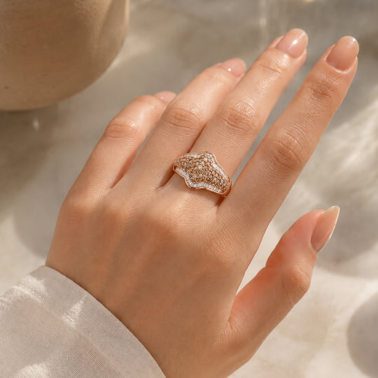 D'Joy Natürlicher Champagner Diamant Ring 925 Silber 750 Roségold vermeil (Größe 17.00) ca. 1,34 ct