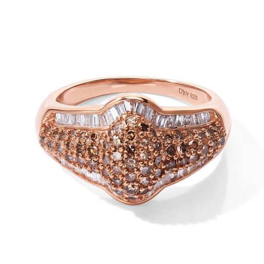 D'Joy Natürlicher Champagner Diamant Ring 925 Silber 750 Roségold vermeil (Größe 17.00) ca. 1,34 ct