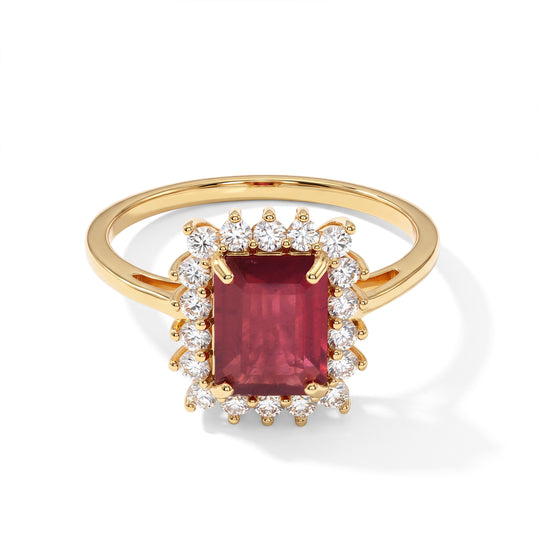 D'Joy AA Afrikanischer Rubin (Fissure gefüllt), Moissanit Ring 925 Silber 750 Gelbgold vermeil (Größe 17.00) ca. 4,48 ct
