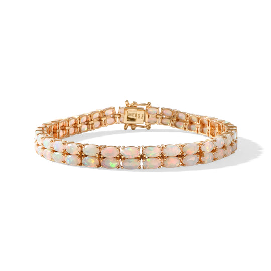 D'Joy AA Natürlicher, äthiopischer Welo Opal Armband ca. 20 cm 925 Silber 750 Gelbgold vermeil ca. 10,88 ct.