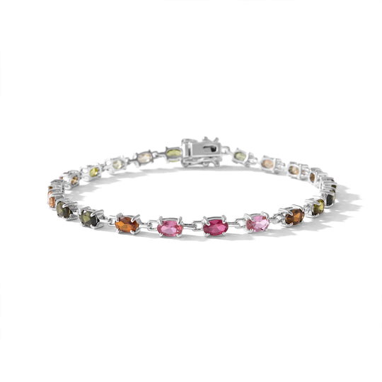 D' Joy Mehrfarbiges-Turmalin Armband ca. 20 cm 925 Silber Rhodiniert ca. 5.75 ct