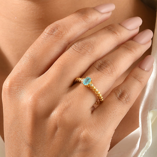EVER TRUE AA Blauer Apatit, Weißer Diamant Ring Reine Bronze (Größe 20.00) ca. 0,48 ct
