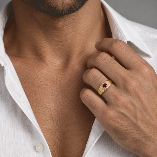 AAA Roter Saphir, Lab Grown Diamant Ring 925 Silber 750 Gelbgold vermeil (Größe 18.00) ca. 0,74 ct