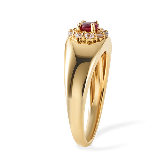 AAA Roter Saphir, Lab Grown Diamant Ring 925 Silber 750 Gelbgold vermeil (Größe 18.00) ca. 0,74 ct
