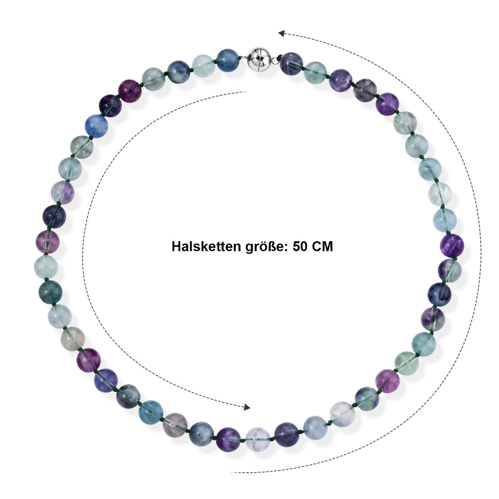 Mehrfarbiger Fluorit Halskette ca. 50 cm 316L Edelstahl ca.