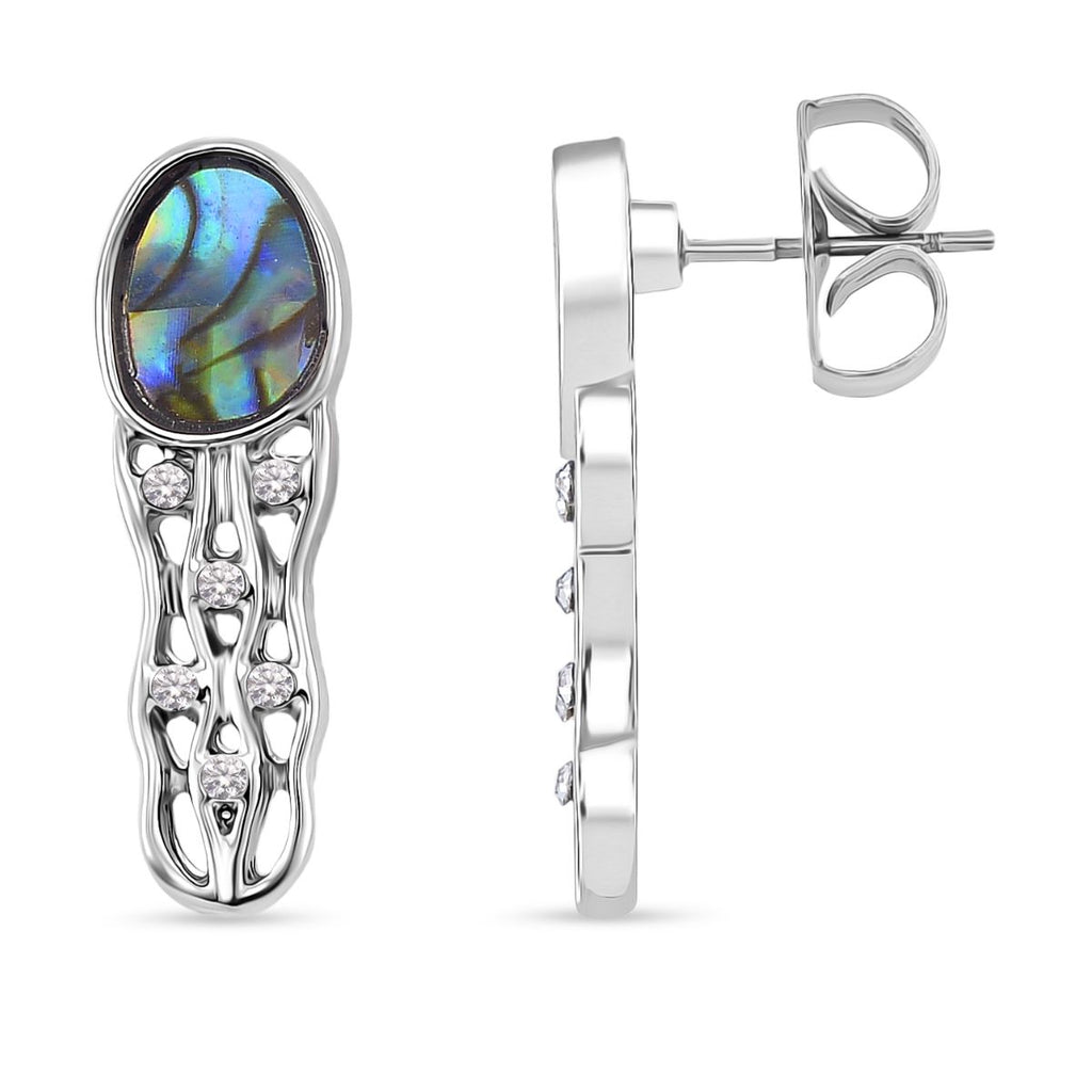 J Francis gefertigt mit SWAROVSKI- Abalone Muschel und weißer Kristall Ring und Ohrringe