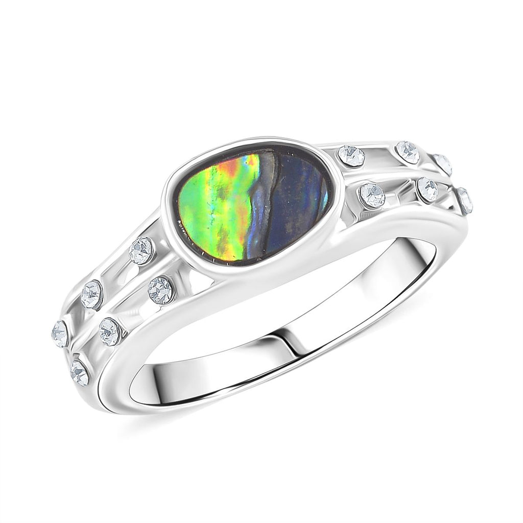 J Francis gefertigt mit SWAROVSKI- Abalone Muschel und weißer Kristall Ring und Ohrringe