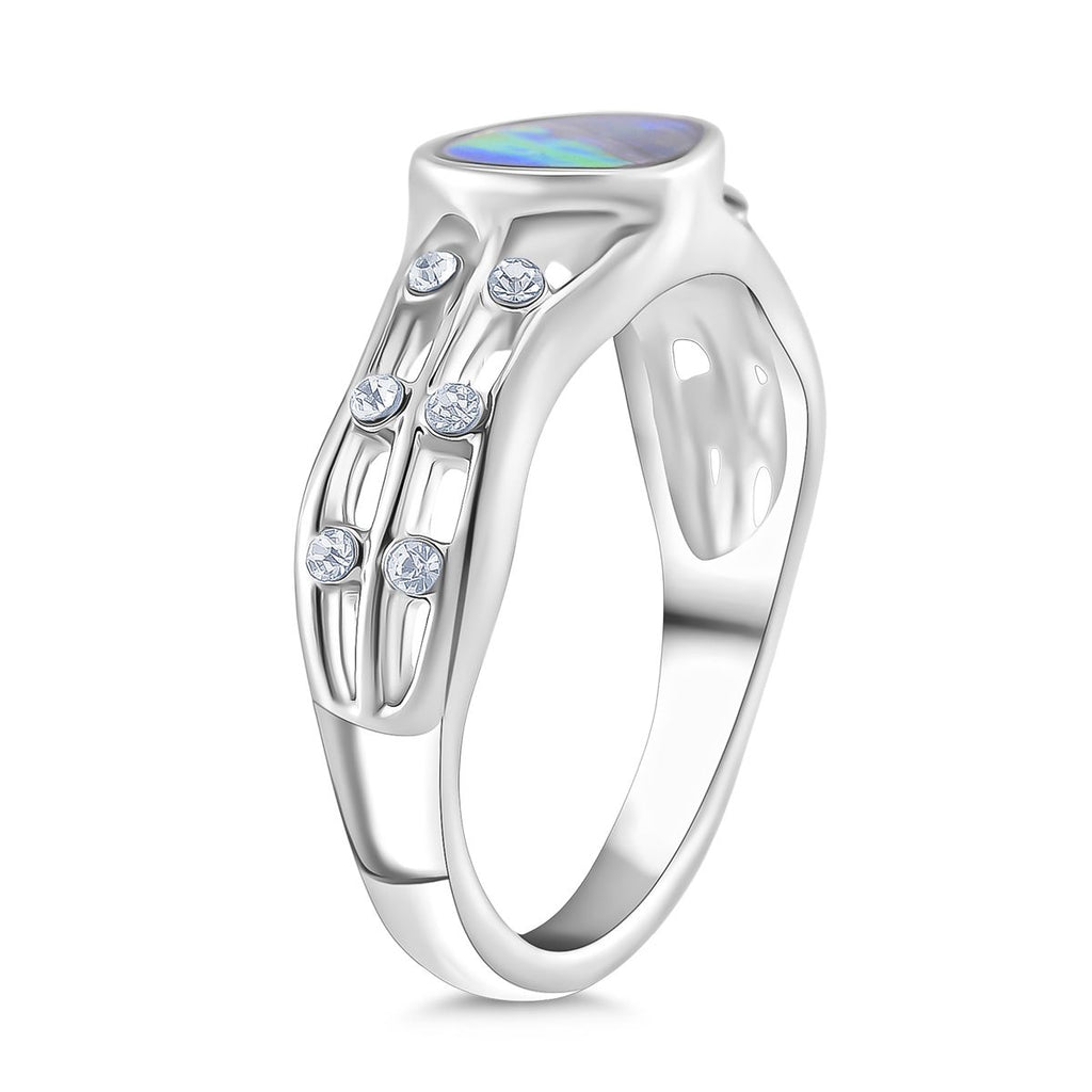J Francis gefertigt mit SWAROVSKI- Abalone Muschel und weißer Kristall Ring und Ohrringe