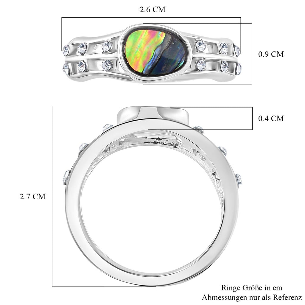 J Francis gefertigt mit SWAROVSKI- Abalone Muschel und weißer Kristall Ring und Ohrringe