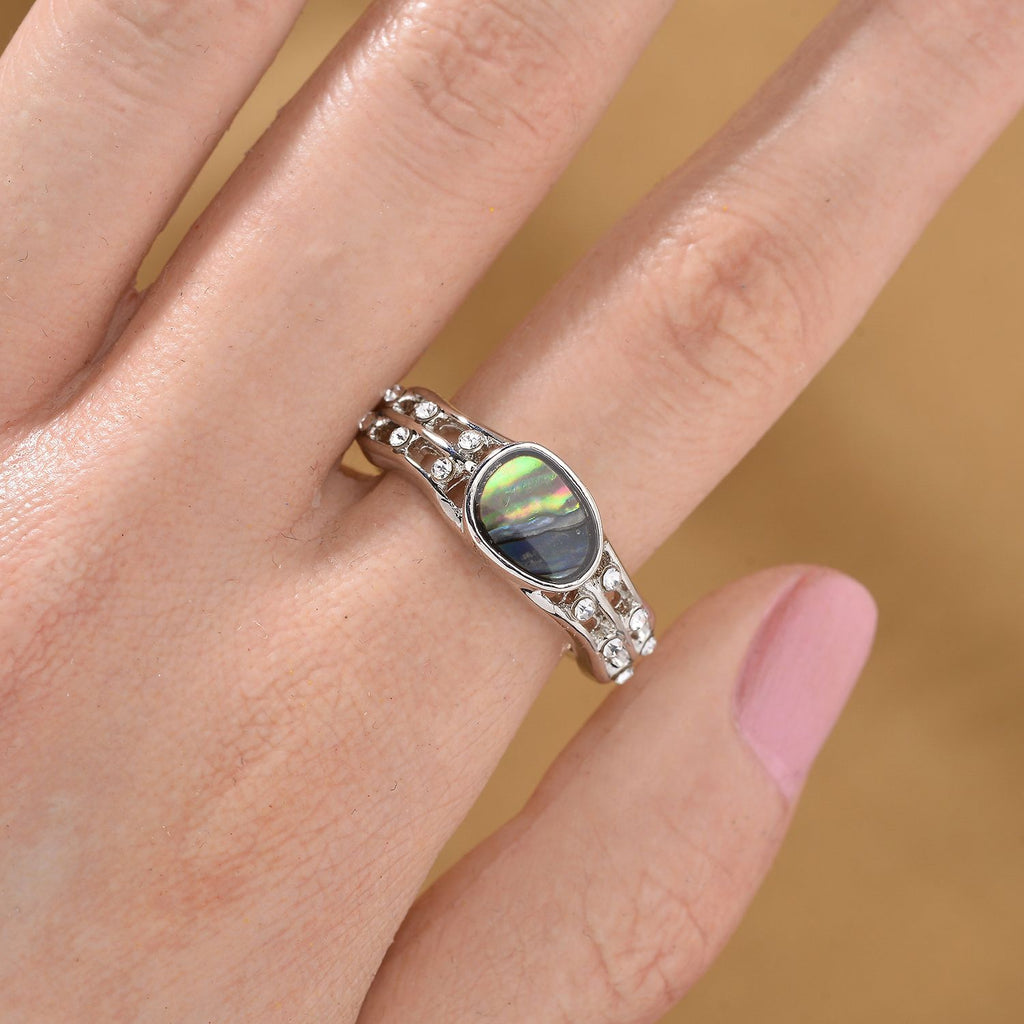 J Francis gefertigt mit SWAROVSKI- Abalone Muschel und weißer Kristall Ring und Ohrringe