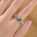 J Francis gefertigt mit SWAROVSKI- Abalone Muschel und weißer Kristall Ring und Ohrringe