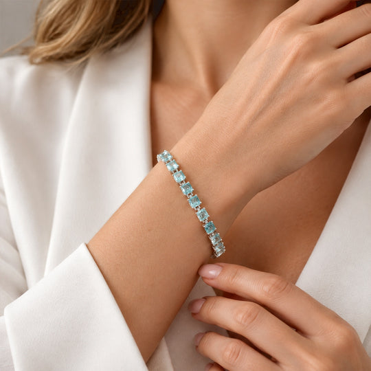D'Joy AA Blauer Apatit Armband ca. 19 cm 925 Silber Rhodiniert ca. 9,97 ct.