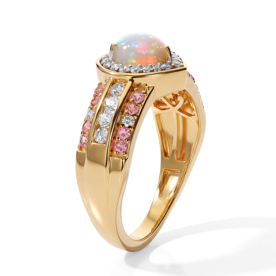 D'Joy AAA Natürlicher, äthiopischer Welo Opal, Weißer Zirkon Ring 925 Silber 750 Gelbgold vermeil (Größe 21.00) ca. 1,86 ct