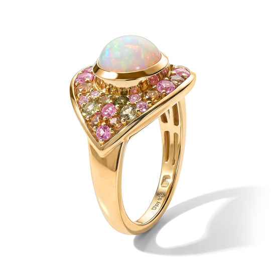 D'Joy AAA Natürlicher, äthiopischer Welo Opal, Mehrfarbig-Turmalin Ring 925 Silber 750 Gelbgold vermeil (Größe 20.00) (10-15 Werktage Lieferzeit) ca. 2,60 ct