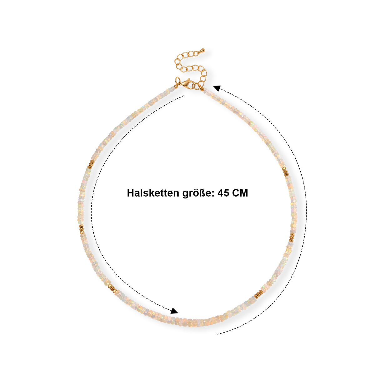 EVER TRUE Natürlicher, äthiopischer Welo Opal, Hämatit Halskette ca. 45 cm 316L Edelstahl Vergoldet ca. 43,00 ct.