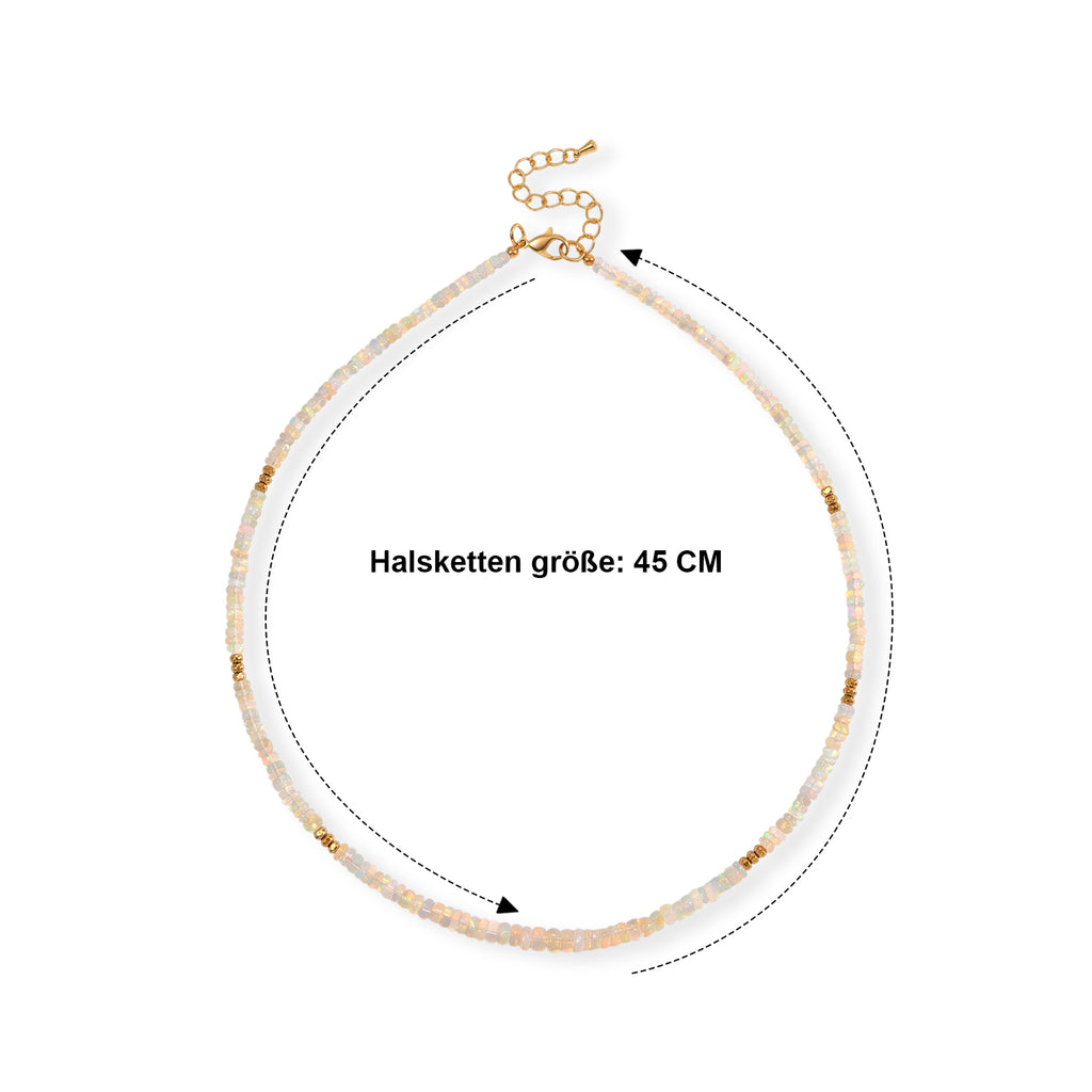 EVER TRUE Natürlicher, äthiopischer Welo Opal, Hämatit Halskette ca. 45 cm 316L Edelstahl Vergoldet ca. 43,00 ct.