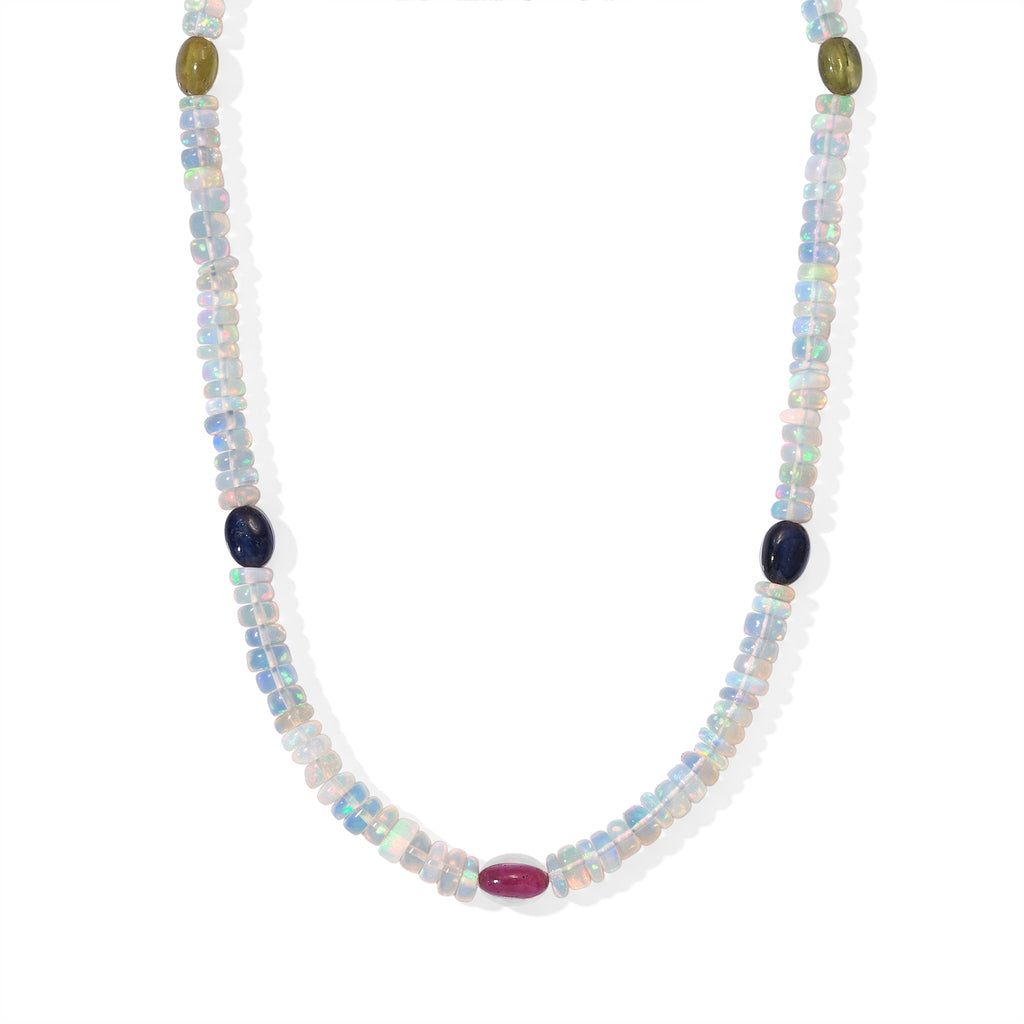 EVER TRUE Natürlicher, äthiopischer Welo Opal, Mehrfarbig Saphir Halskette ca. 45 cm 316L Edelstahl ca. 51.00 ct