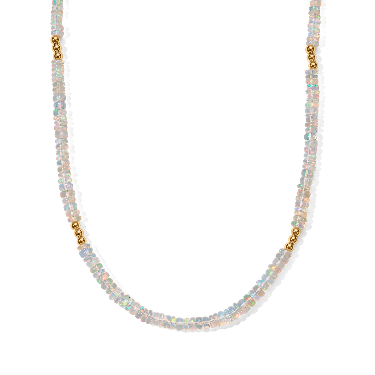 D'Joy natürliche, äthiopische Welo Opal 45+5cm Halskette, 925 Silber 750 Gelbgold Vermeil - 30 ct.