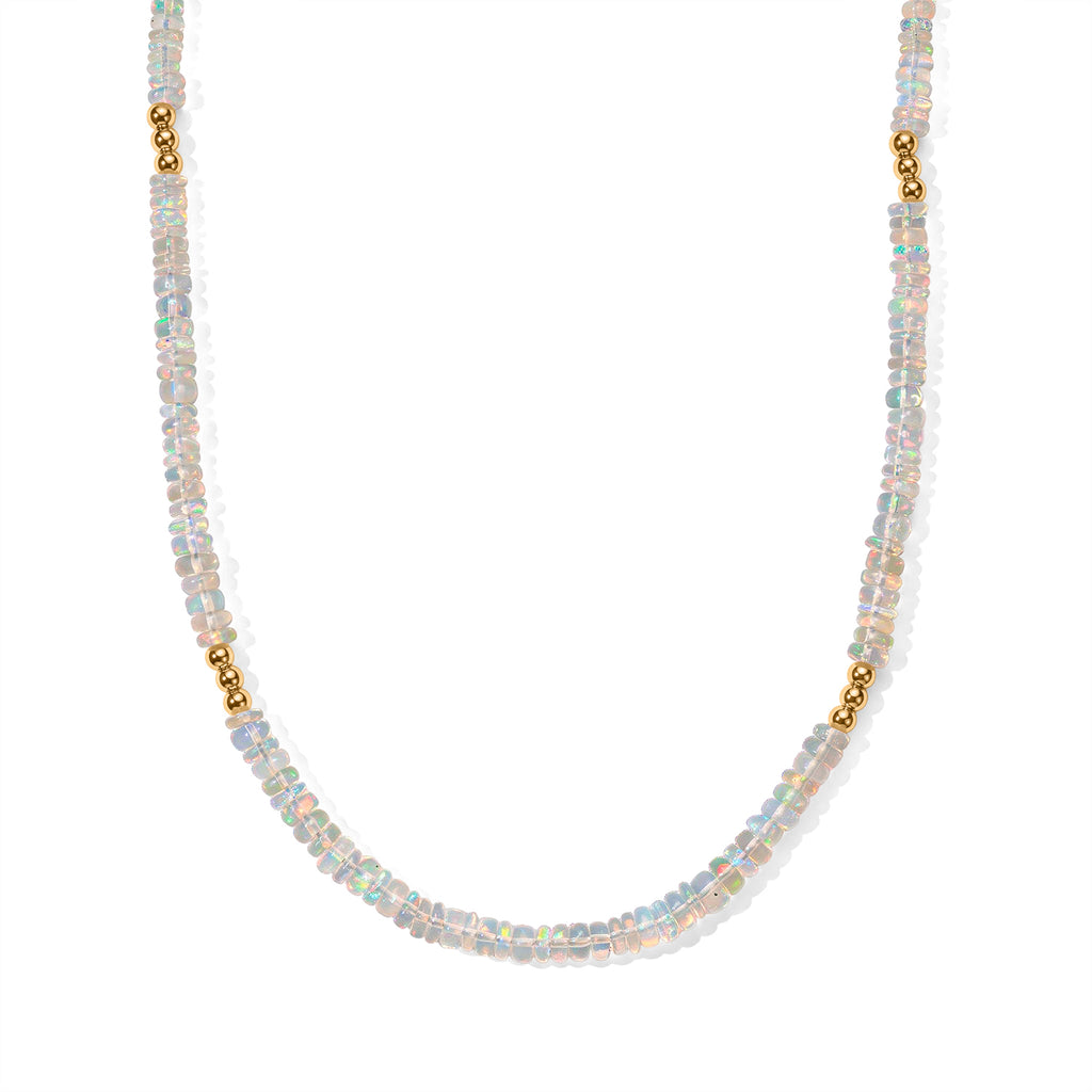 D'Joy natürliche, äthiopische Welo Opal 45+5cm Halskette, 925 Silber 750 Gelbgold Vermeil - 30 ct.