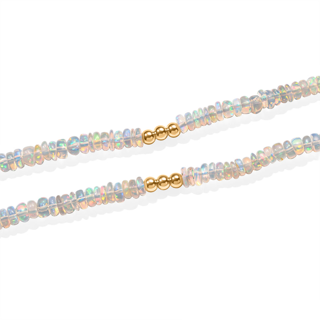 D'Joy natürliche, äthiopische Welo Opal 45+5cm Halskette, 925 Silber 750 Gelbgold Vermeil - 30 ct.
