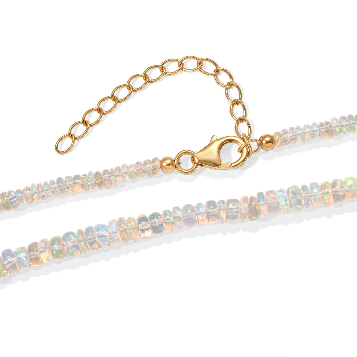 D'Joy natürliche, äthiopische Welo Opal 45+5cm Halskette, 925 Silber 750 Gelbgold Vermeil - 30 ct.