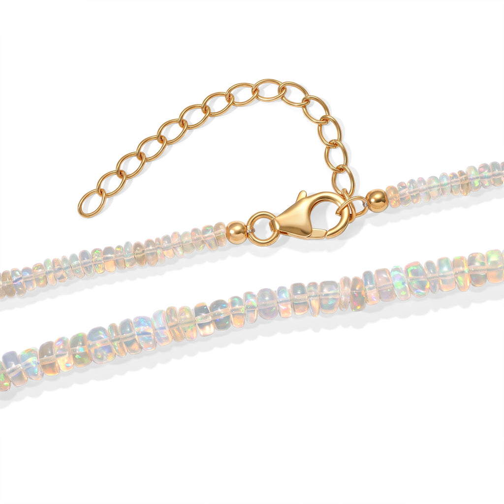 D'Joy natürliche, äthiopische Welo Opal 45+5cm Halskette, 925 Silber 750 Gelbgold Vermeil - 30 ct.