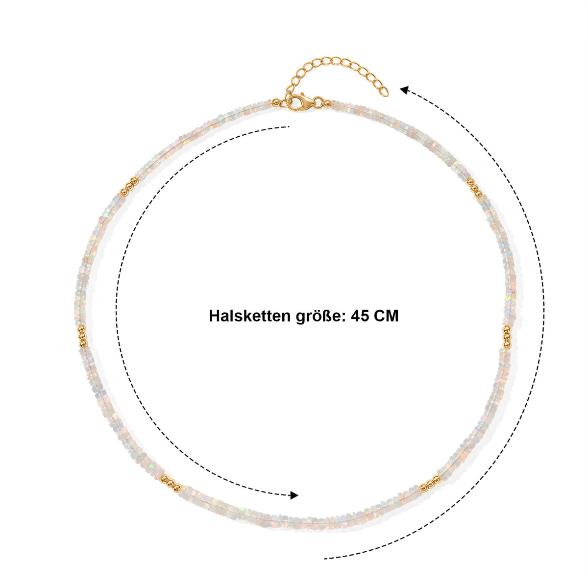 D'Joy natürliche, äthiopische Welo Opal 45+5cm Halskette, 925 Silber 750 Gelbgold Vermeil - 30 ct.