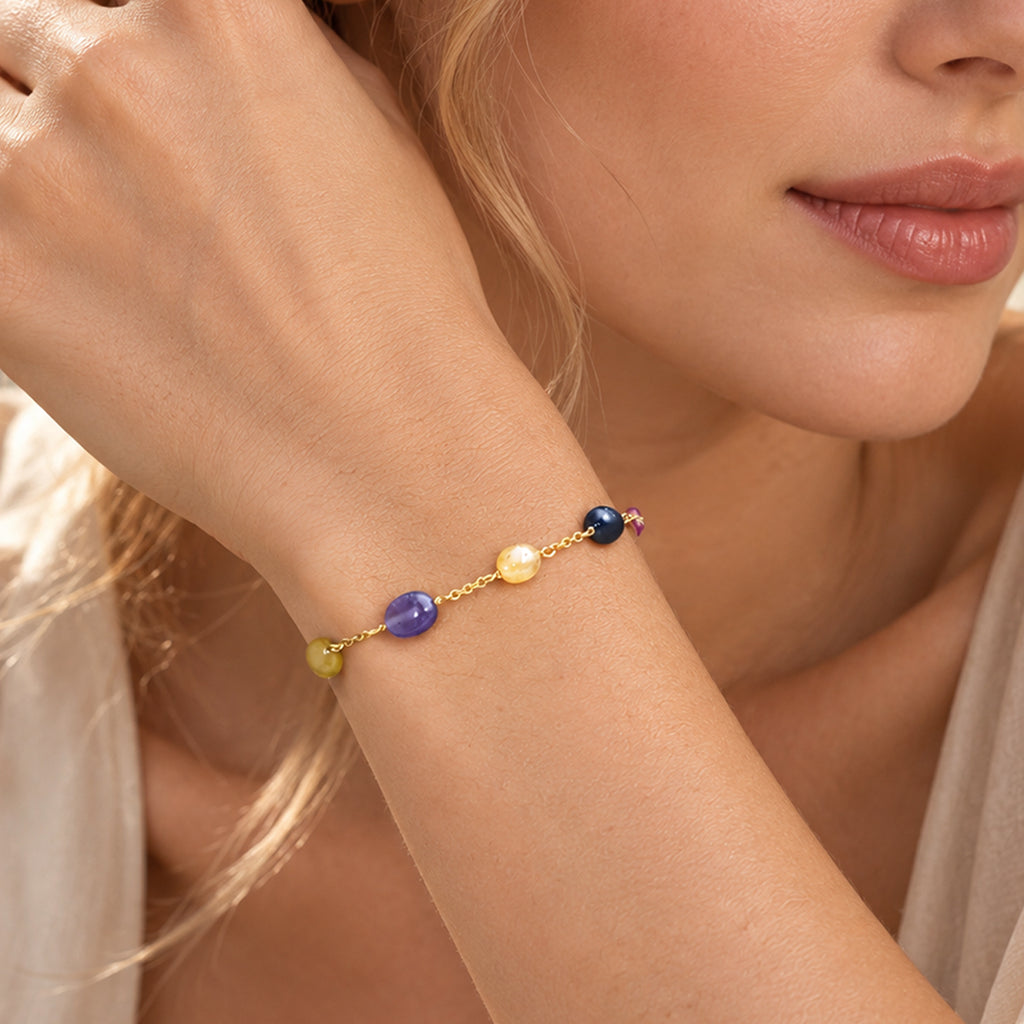 EVER TRUE AA Mehrfarbig Saphir Armband ca. 19 cm 316L Edelstahl Vergoldet ca. 18,00 ct.