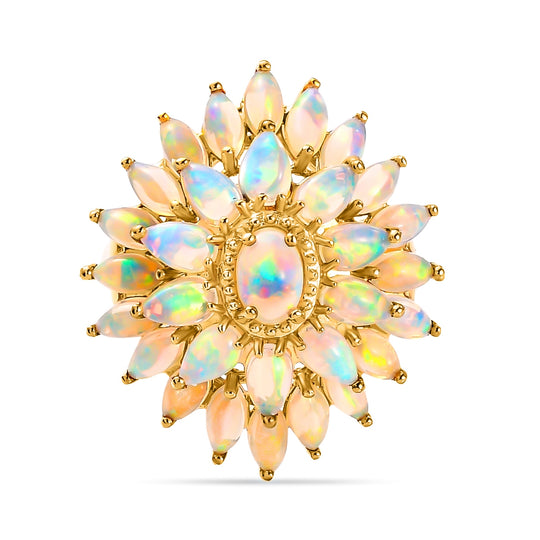 Natürlicher, äthiopischer Opal Blumen-Ring, 925 Silber Gelbgold Vermeil (Größe 16.00) ca. 3.74 ct