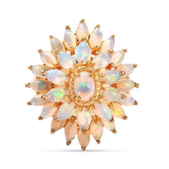 Natürlicher, äthiopischer Opal Blumen-Ring, 925 Silber Gelbgold Vermeil (Größe 16.00) ca. 3.74 ct