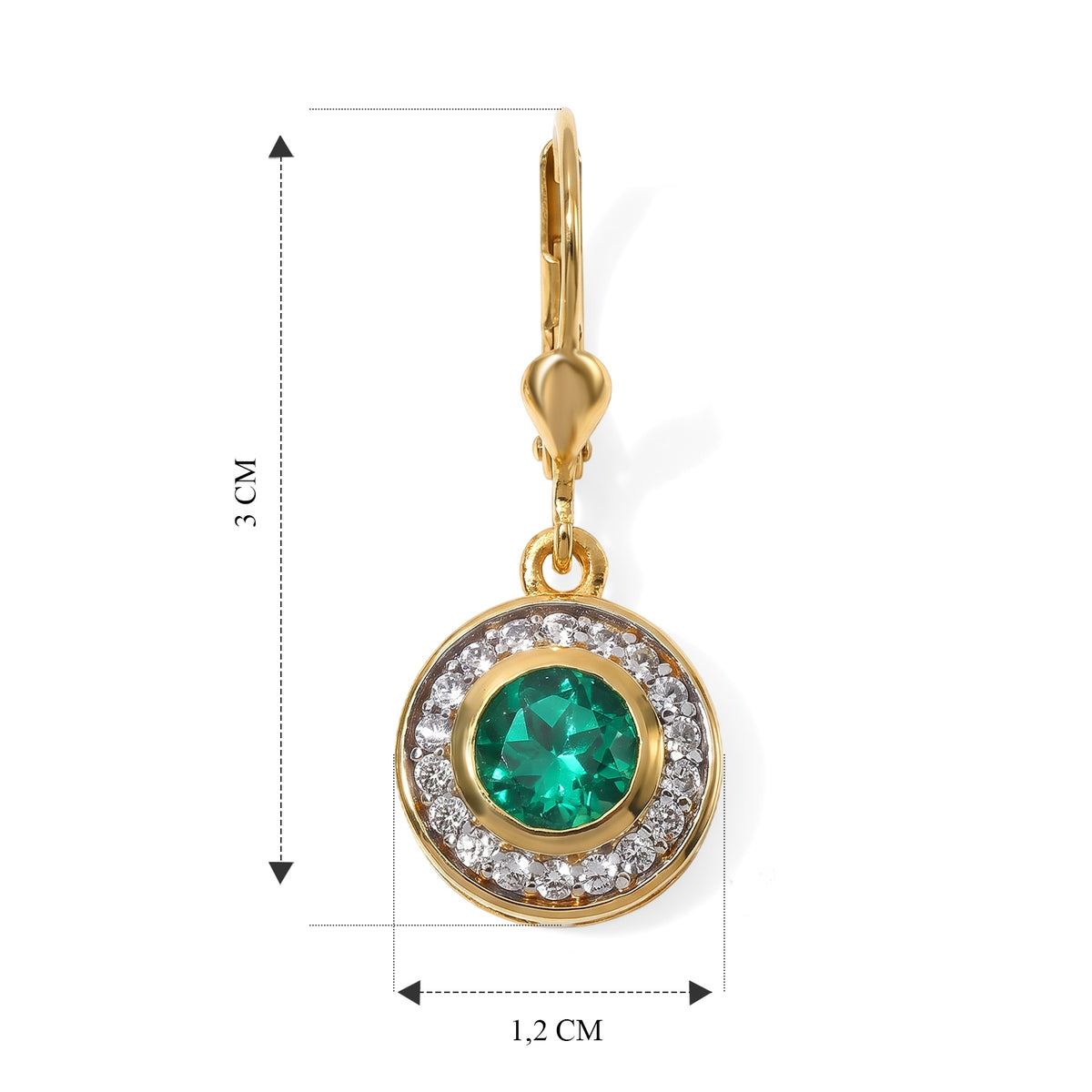 LUXURIANT DIAMOND - AAA Lab Grown Kolumbianischer Smaragd, Weißer Zirkon Ohrringe 925 Silber 750 Gelbgold vermeil ca. 2,13 ct.