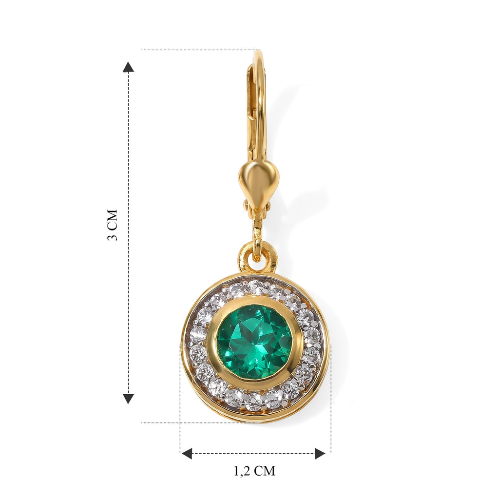 LUXURIANT DIAMOND - AAA Lab Grown Kolumbianischer Smaragd, Weißer Zirkon Ohrringe 925 Silber 750 Gelbgold vermeil ca. 2,13 ct.