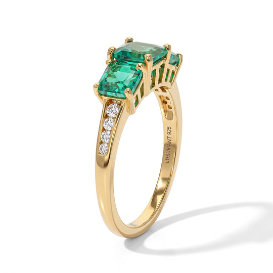 LUXURIANT DIAMOND - AAA Lab Grown Kolumbianischer Smaragd Ring 925 Silber 750 Gelbgold vermeil (Größe 16.00) ca. 2,27 ct
