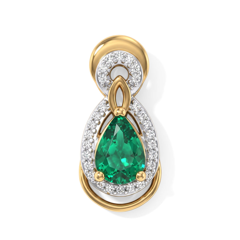 LUXURIANT DIAMOND - AAA Lab Grown Kolumbianischer Smaragd, Weißer Zirkon Anhänger 925 Silber 750 Gelbgold vermeil ca. 0,74 ct.