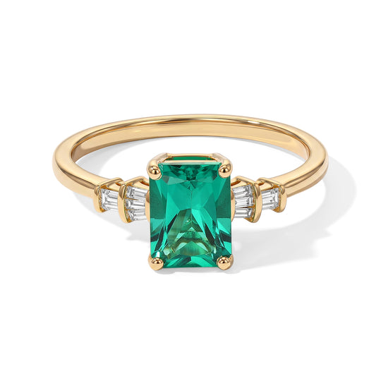 LUXURIANT DIAMOND - AAA Lab Grown Kolumbianischer Smaragd, Lab Grown Diamant Ring 925 Silber 750 Gelbgold vermeil (Größe 17.00) ca. 1,55 ct