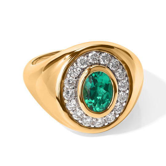 LUXURIANT DIAMOND - AAA Lab Grown Kolumbianischer Smaragd, Lab Grown Diamant Ring 925 Silber 750 Gelbgold vermeil (Größe 17.00) ca. 1,69 ct