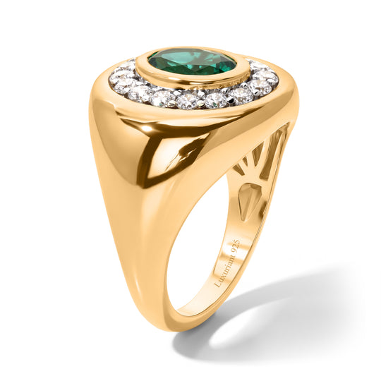 LUXURIANT DIAMOND - AAA Lab Grown Kolumbianischer Smaragd, Lab Grown Diamant Ring 925 Silber 750 Gelbgold vermeil (Größe 17.00) ca. 1,69 ct