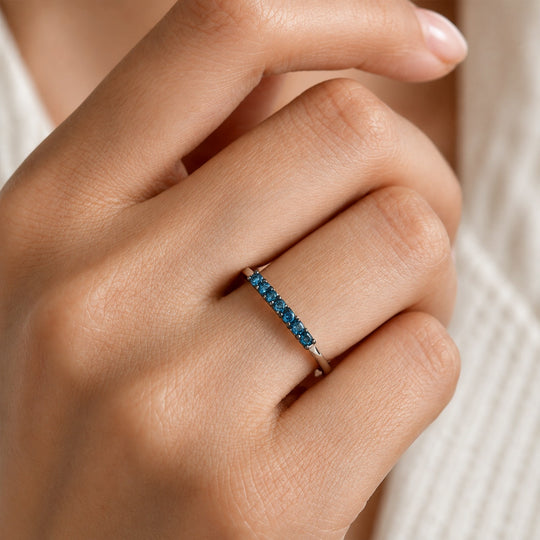 D'Joy Blauer Diamant (IR) Ring 925 Silber Rhodiniert (Größe 19.00) ca. 0,18 ct