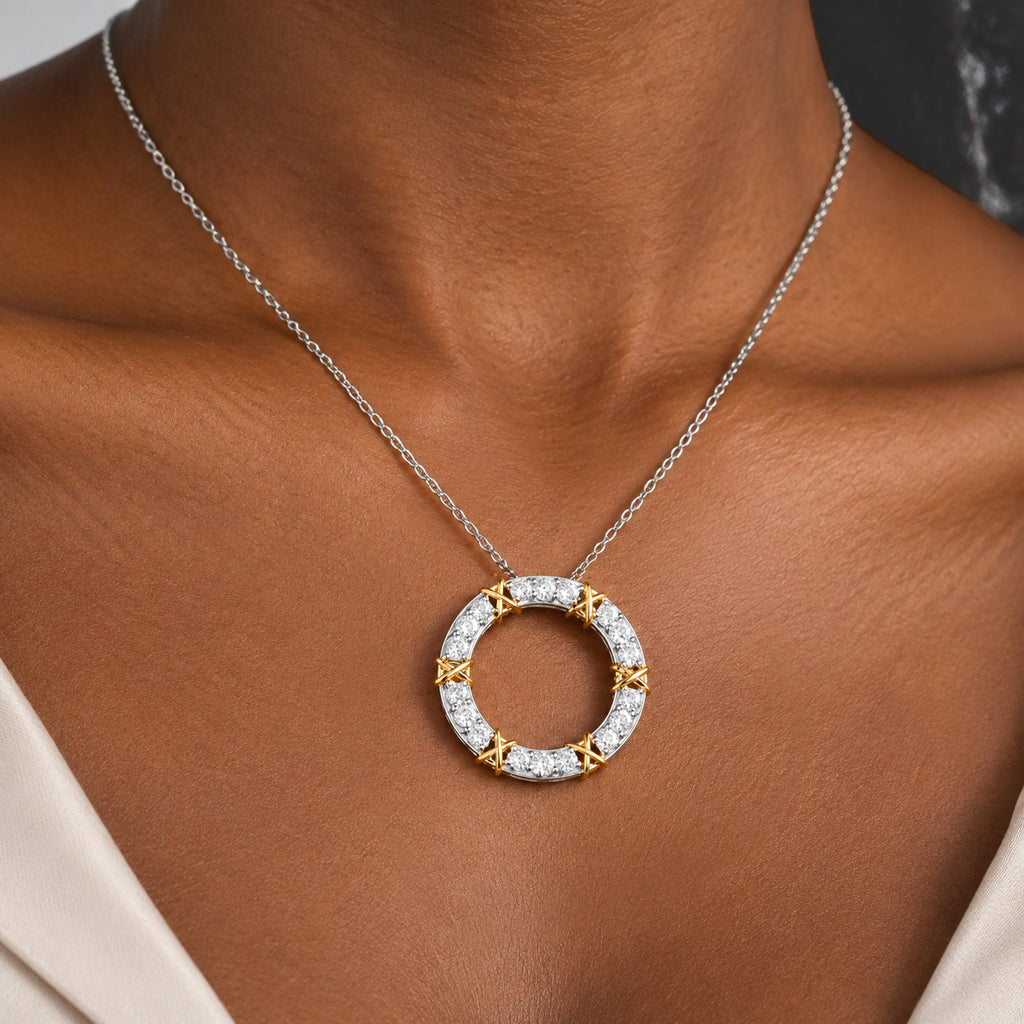 D'Joy Moissanit Anhänger 925 Silber Rhodiniert und 750 Gelbgold Vermeil ca. 1,85 ct.